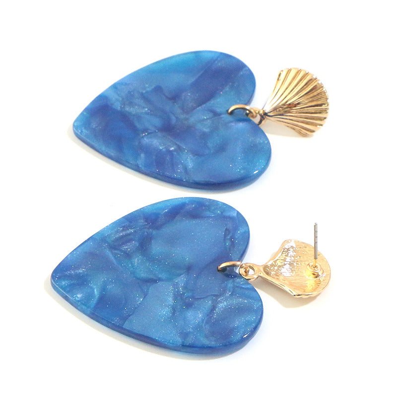 Women's Small Earrings Acrylic Acrylic Blue Heart Earrings Alloy Shell Earrings