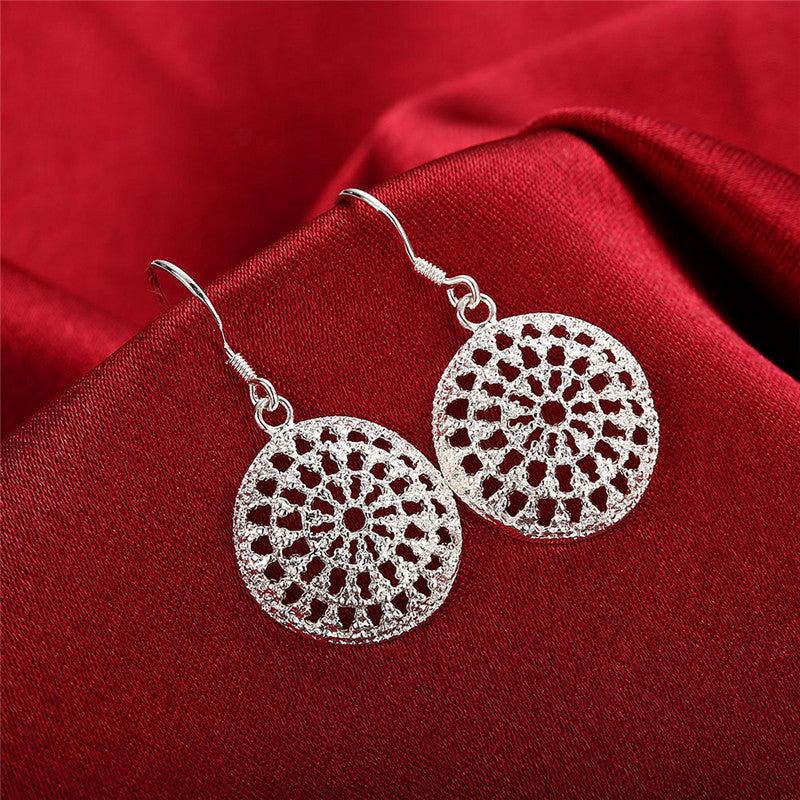 Women's Silver-plated Hollow Disc Earrings