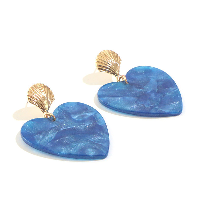 Women's Small Earrings Acrylic Acrylic Blue Heart Earrings Alloy Shell Earrings