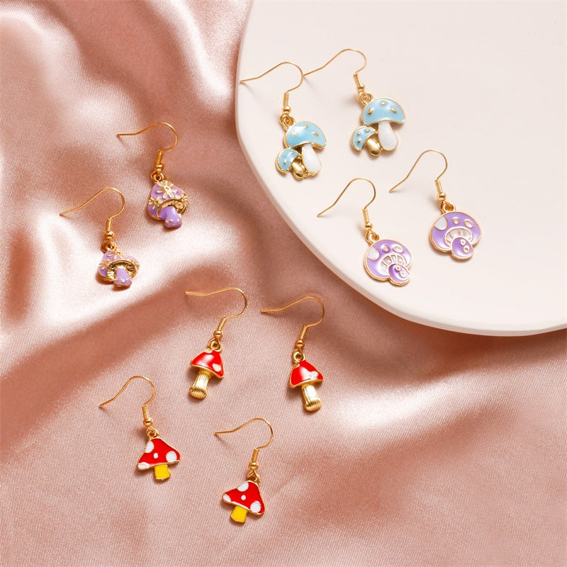 Color Drop Oil Small Mushroom Alloy Earrings