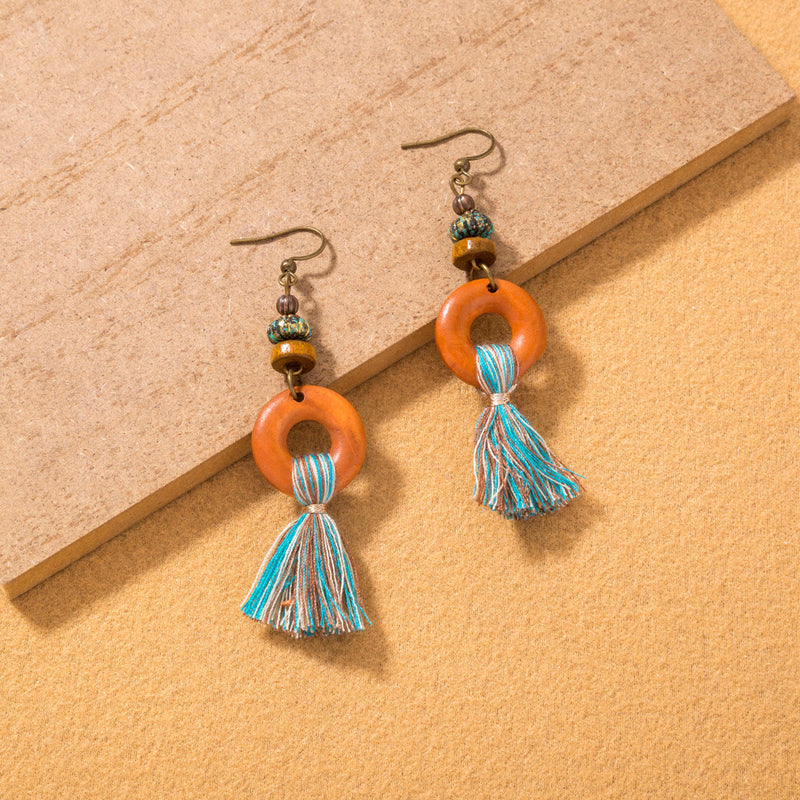 Personalized Fashion Wild Long Tassel Earrings Creative Wood