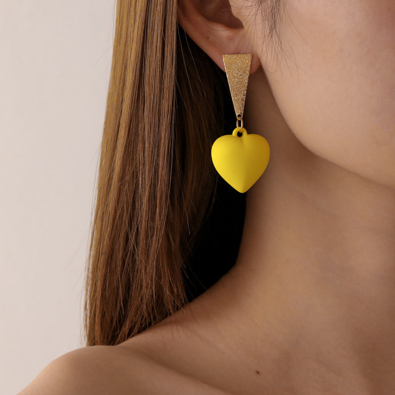 Acrylic Fluorescent Yellow Love Triangle Long Earrings