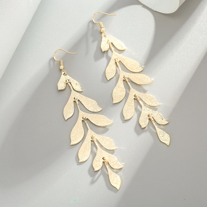 Temperament Golden Leaf Long Pendant Earrings