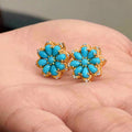 Boho Vintage Peacock Feather Turquoise Stud Earrings For Women