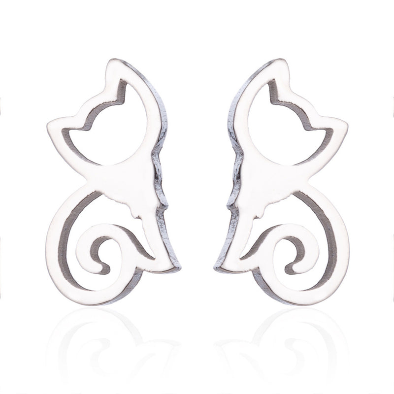 Fashionable Silver Simple Design Titanium Steel Stud Earrings