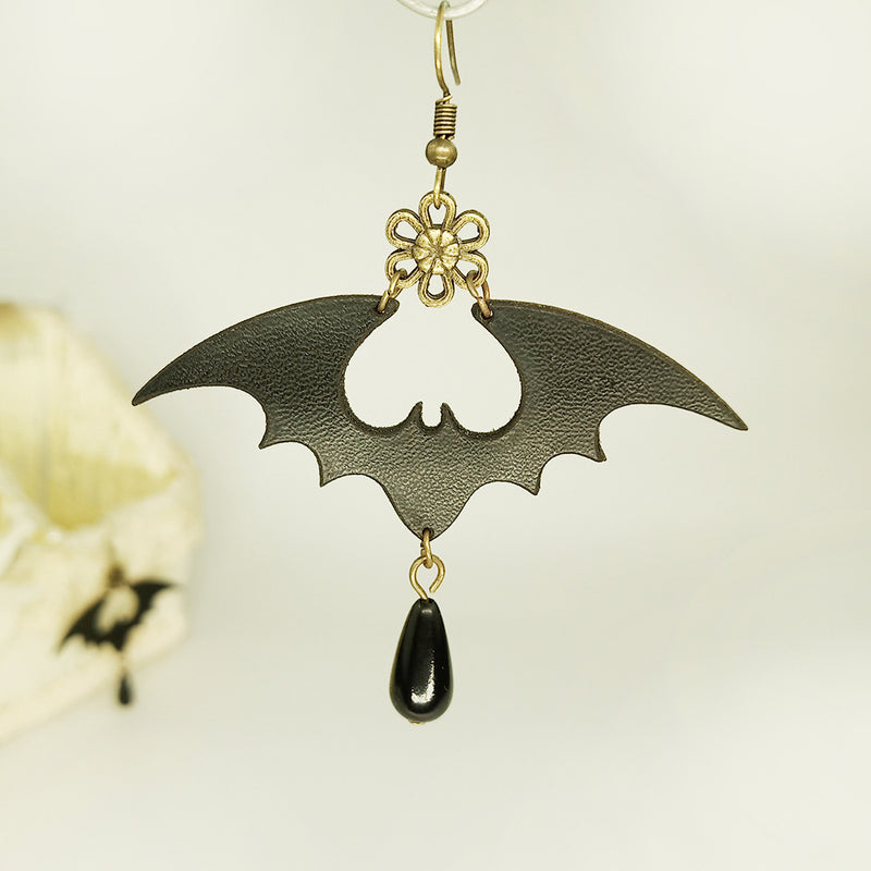 Fashion Simple Earrings Female Black Skin Bat