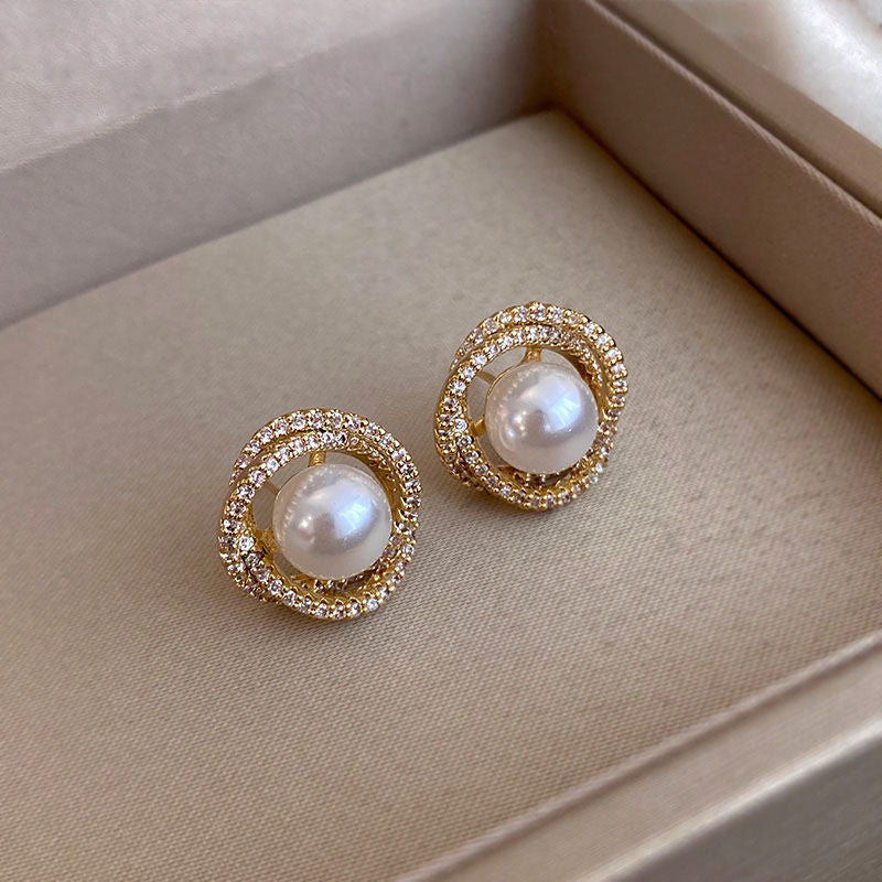 Atmospheric Pearl Earrings Korean Temperament Long Diamond Pearls