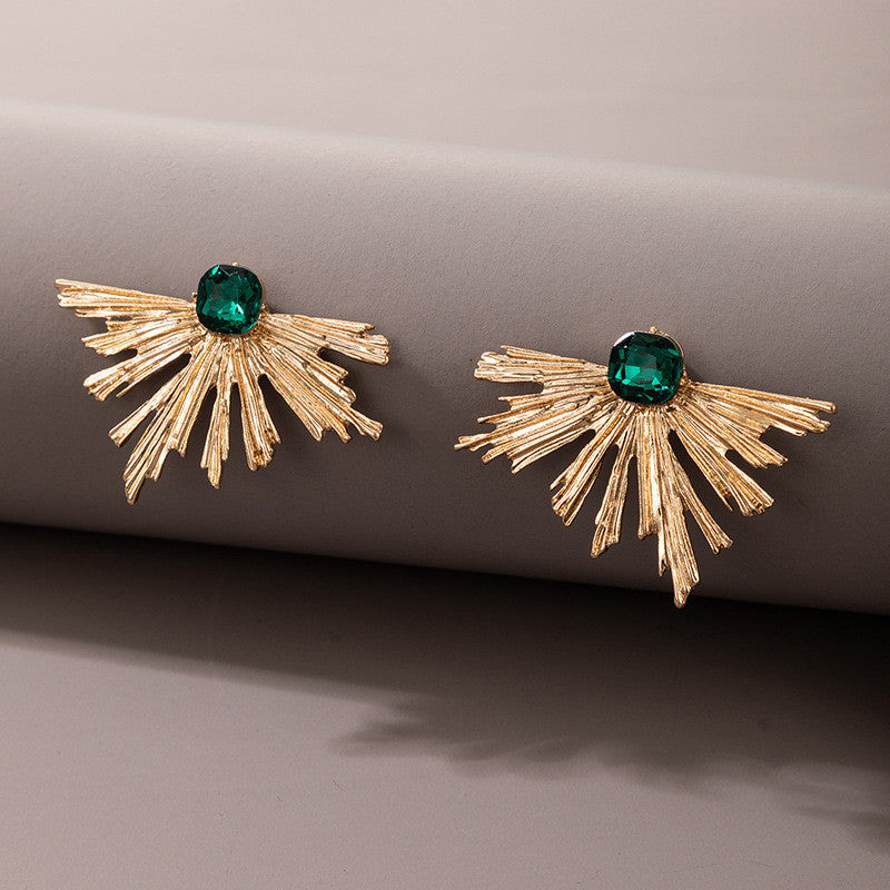 Irregular Semicircle Fan-shaped Emerald Ins Wind Alloy Earrings