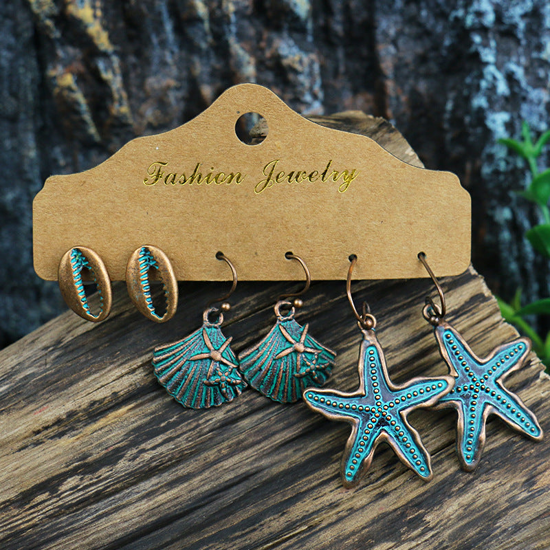 Fashion Ocean Series Starfish Shell Metal Alloy Earrings