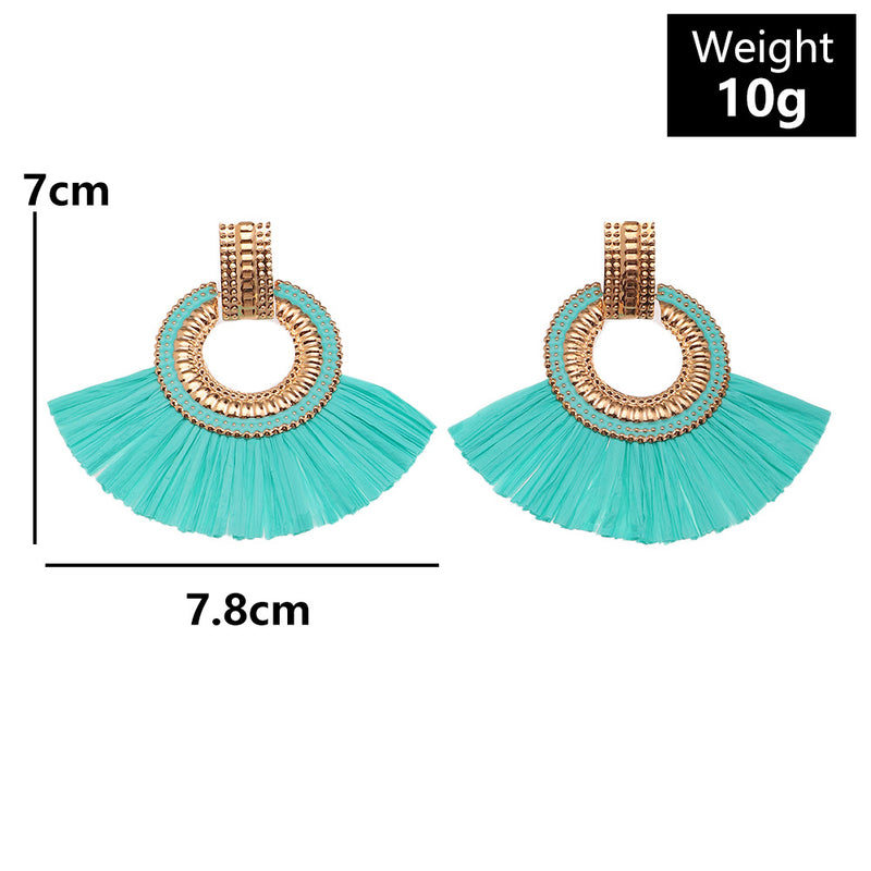 Alloy Fan-shaped Raffia Fringe Earrings