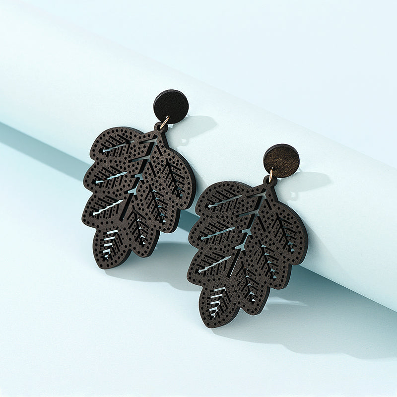 Fashionable Black Leaf Shape Pendant Earrings