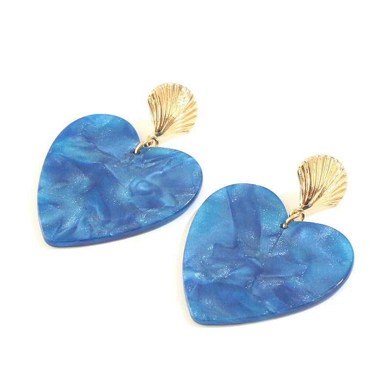 Women's Small Earrings Acrylic Acrylic Blue Heart Earrings Alloy Shell Earrings