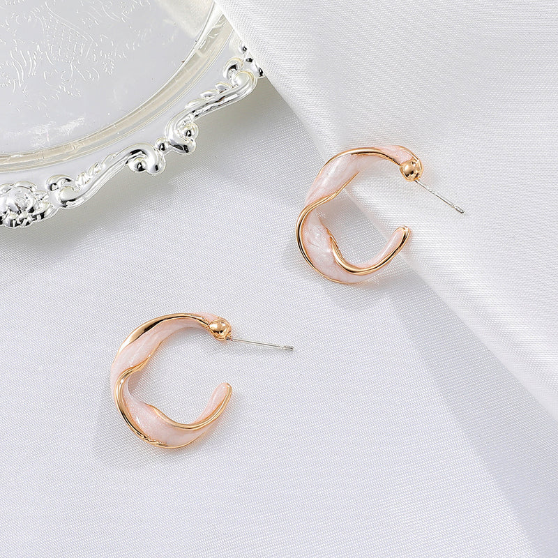 Niche Oil Drop Spiral Earrings Net Celebrity Temperament All-match C Shape