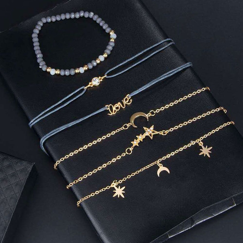 Letter Pendant Woven Beaded Combination Six-Piece Female Bracelet