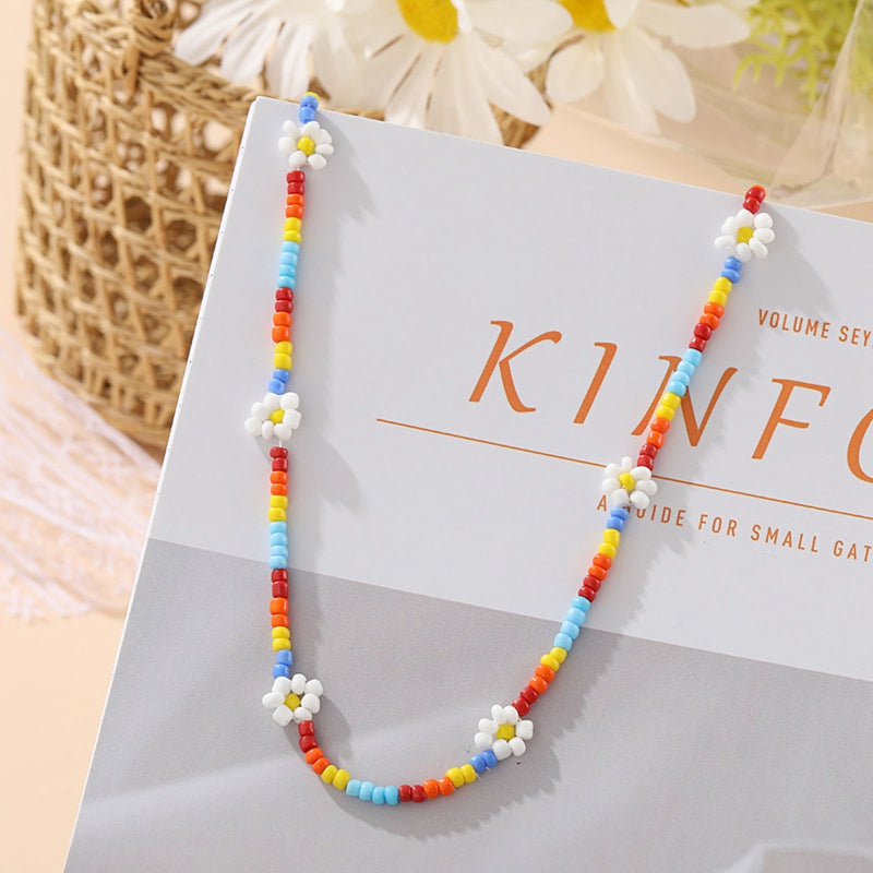 Ethnic Style Rice Bead Flower Necklace Bohemian Vitality