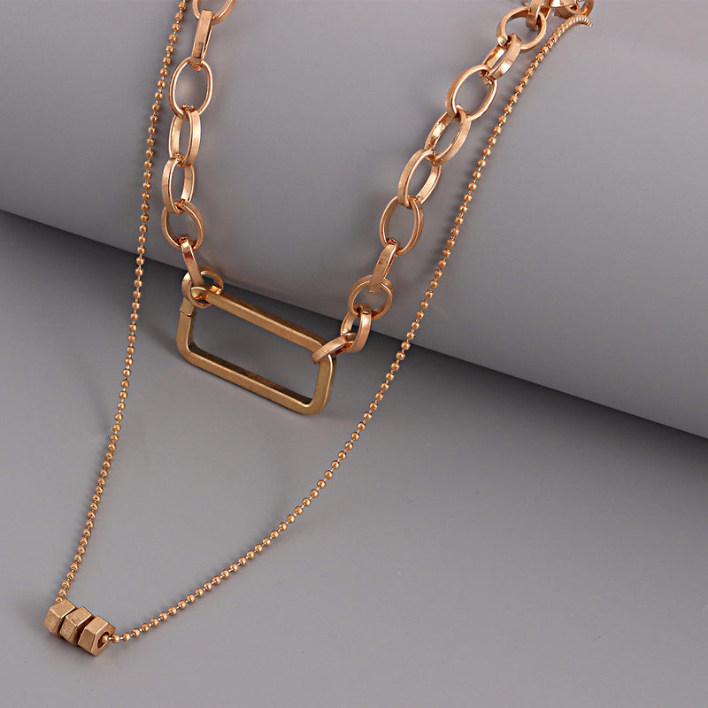 Geometric Exaggerated Bamboo Clavicle Chain Hollow Rectangular Necklace Women