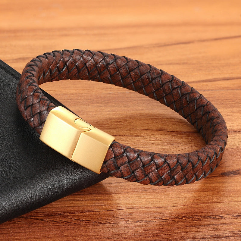 Stainless Steel Bracelet Fashion Couple Braided Leather Cord