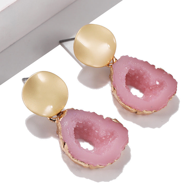 Geometric Shape Imitation Natural Crystal Stone Earrings