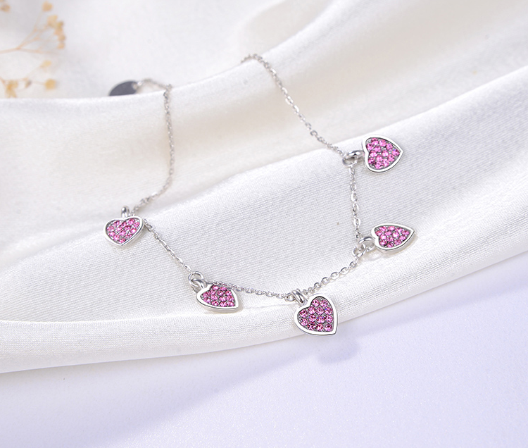S925 Sterling Silver Bracelet Heart-shaped Grape Purple Zircon Adjustable