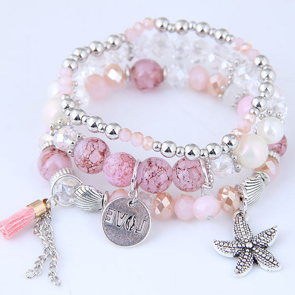 Pearl Crystal Hand-String Pearl Starfish Tassel Bracelet