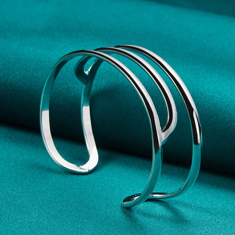 Silver Jewelry Hollow Double Bar Ring Opening Adjustable