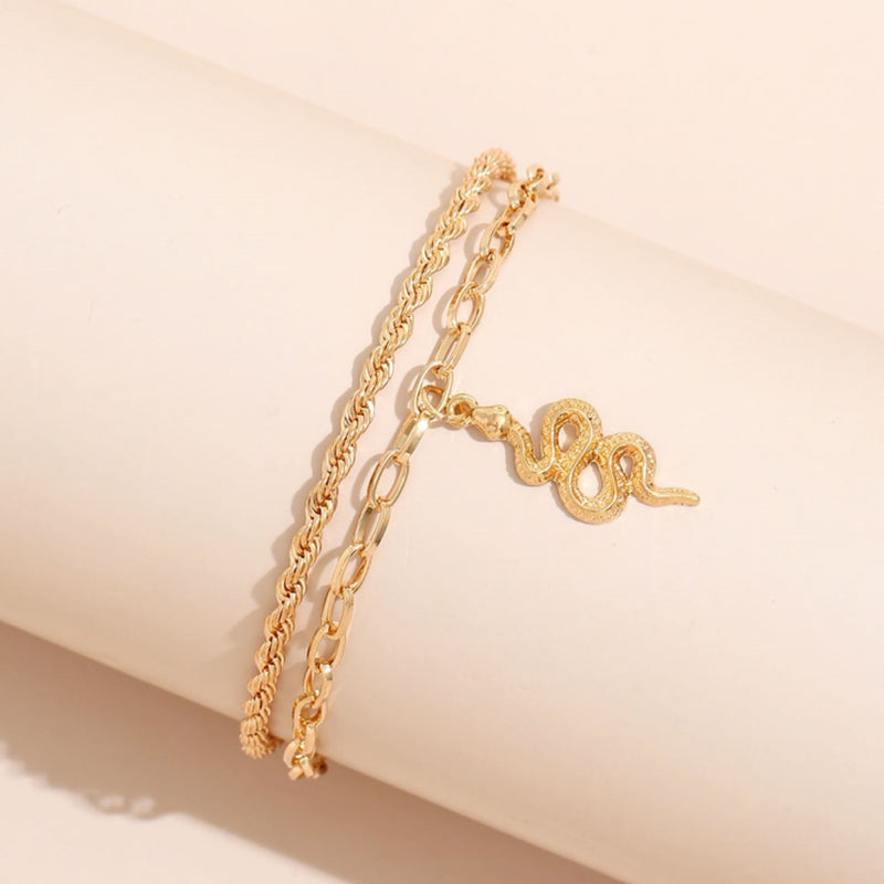Beach Twist Chain Snake Pendant Simple Retro Double Layer Anklet