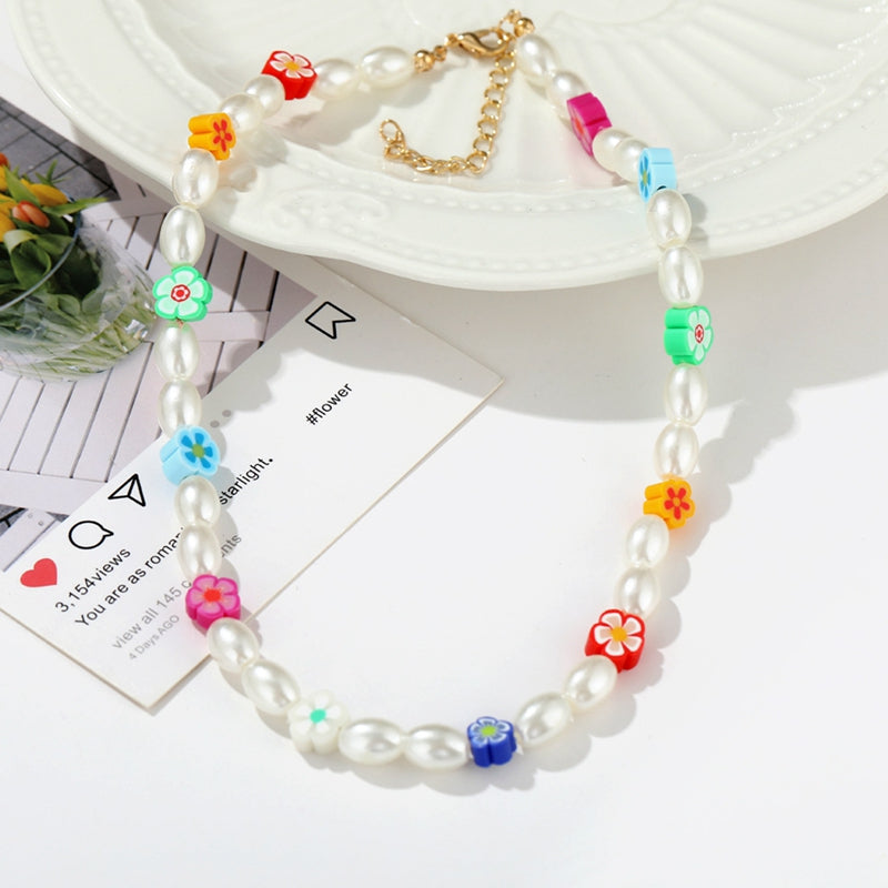 Ethnic Style Rice Bead Flower Necklace Bohemian Vitality