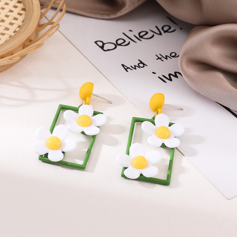 S925 Silver Needle Small Daisy Earrings Earrings Female Temperament Long Earrings Ins Net Red Earrings