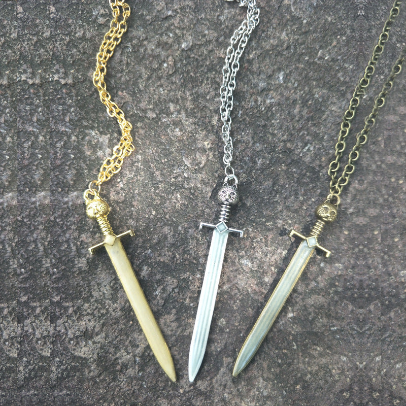 Luminous Cross Cat Head Sword Pendant Necklace