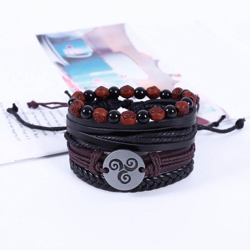 Cowhide Suit Men's Bracelet Multi-layer Carrying Strap Vintage Weave Genuine Leather Bracelet