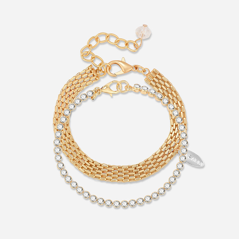 Alloy Geometric Double Layer Diamond Bracelet