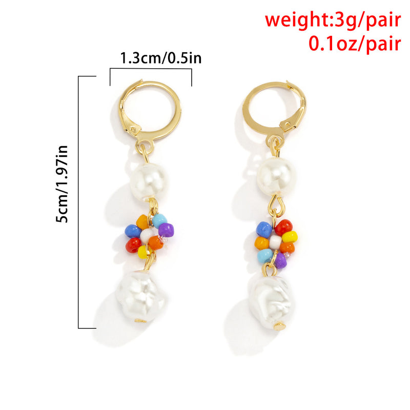 Simple Ethnic Style Small DaisyPearl Pendant Earrings