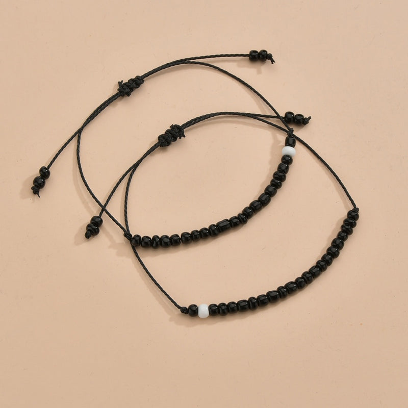 Simple Black And White Bead Double-layer Couple Bracelet