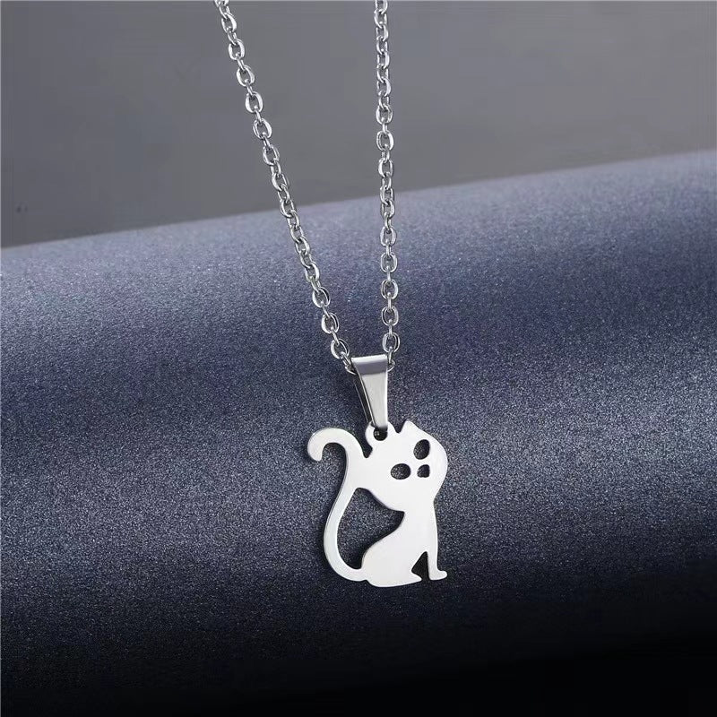 Fashion Stainless Steel Hollow Cat Pendant