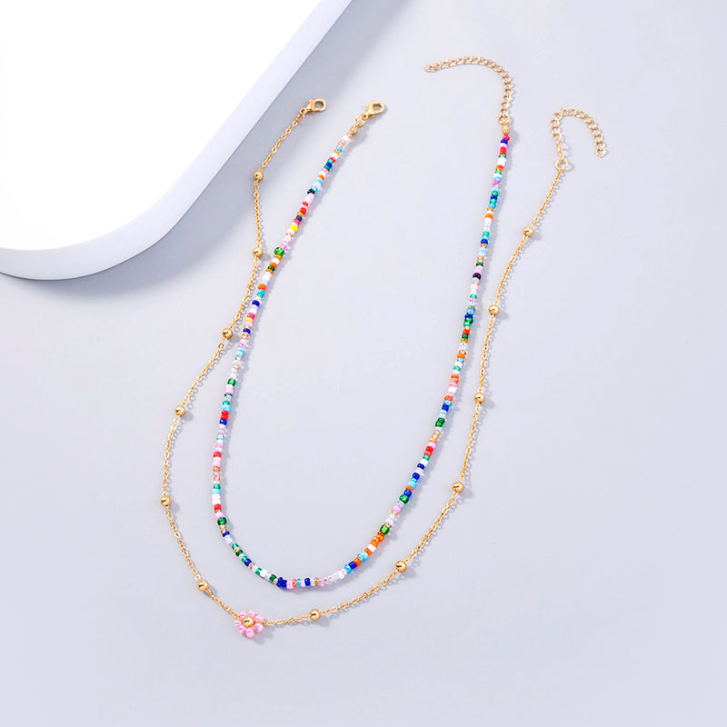 Colorful Chrysanthemum Rice Beads Multi-layered Necklace