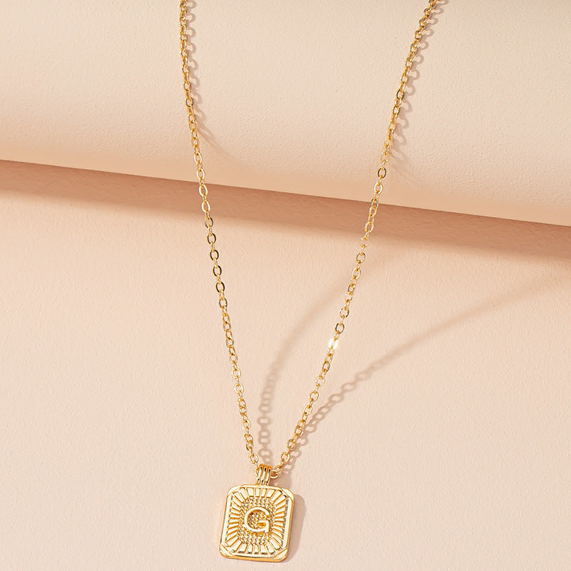 Japanese And Korean Ins Style Simple Square Brand 26 English Alphabet Necklace