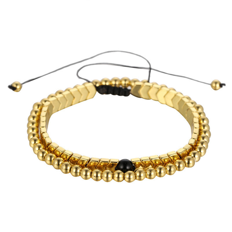 Hand-woven UFO 4mm Copper Bead Two-piece Suit Bracelet  Accessories
