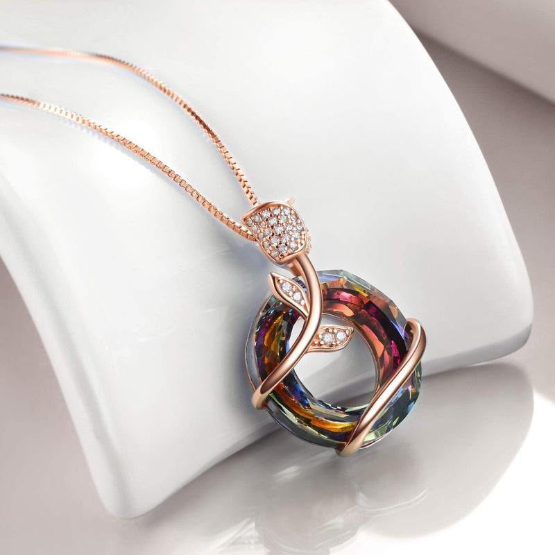 Women's Rose Color Ring Pendant Necklace