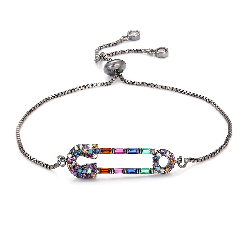 Rainbow Pin Copper Gold Plated Zircon Bracelet