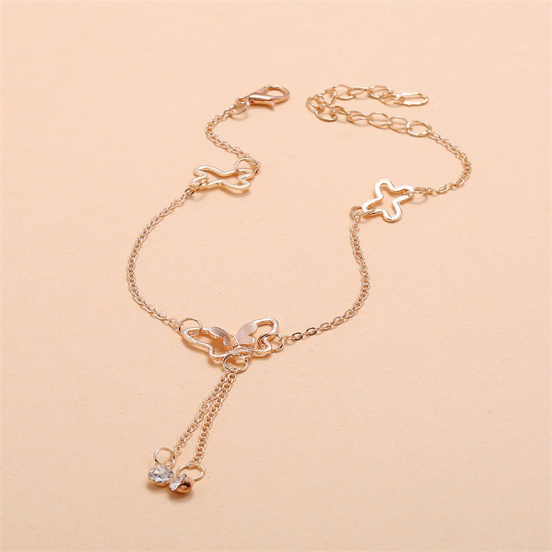 Butterfly Pendant with Diamond Tassel Rose Gold Anklet
