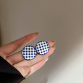 Silver Needle Geometry Drop Oil Checkered Love Stud Earrings Temperament