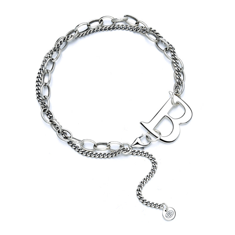 Fashionable Double Chain Silver B Letter Bracelet