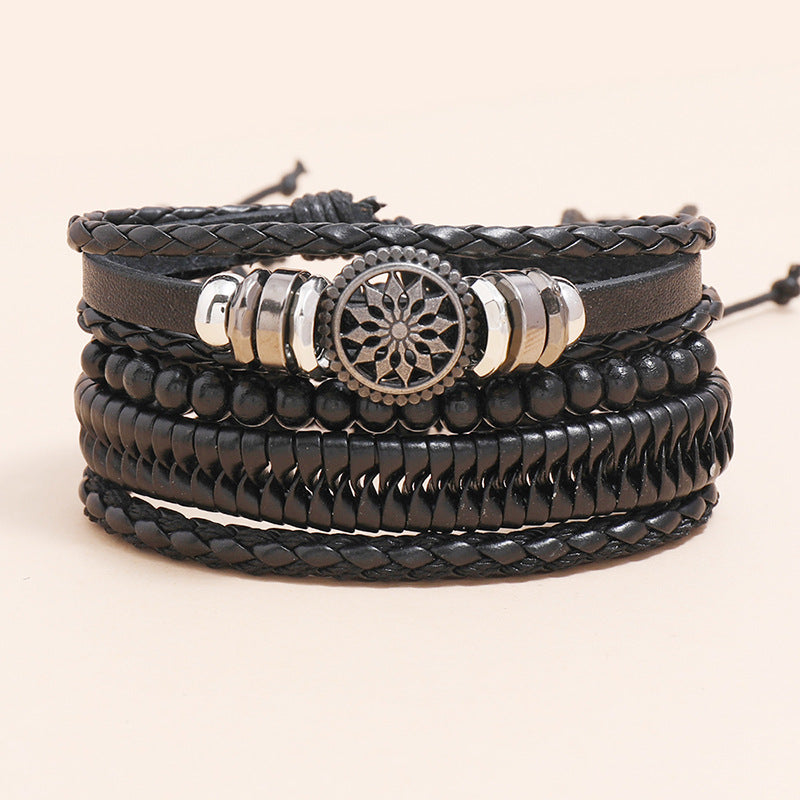 Retro Braided Personality Leather Bracelet 4-piece Set