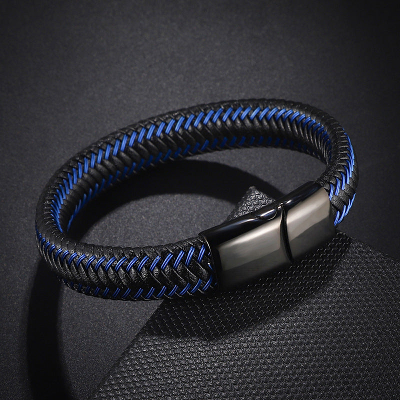 Cross-border Supply Men's Stainless Steel Leather Bracelet Simple