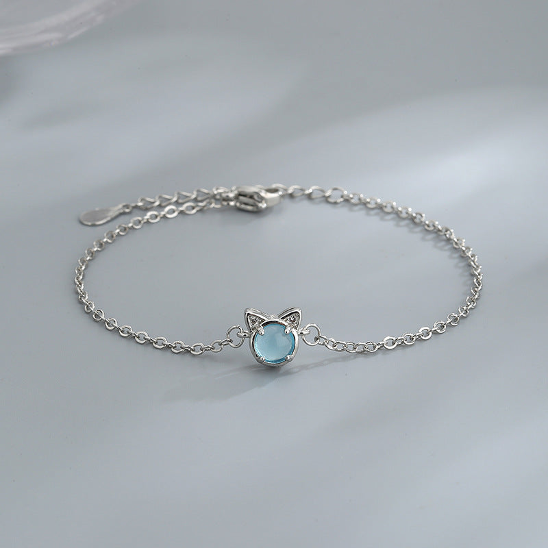 Inlaid Zircon Blue Cat Shape Bracelet