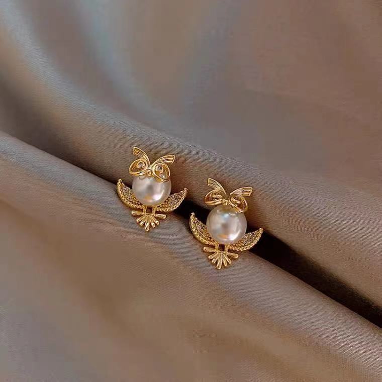 Owl Pearl Earrings Korean Net Red Temperament Female