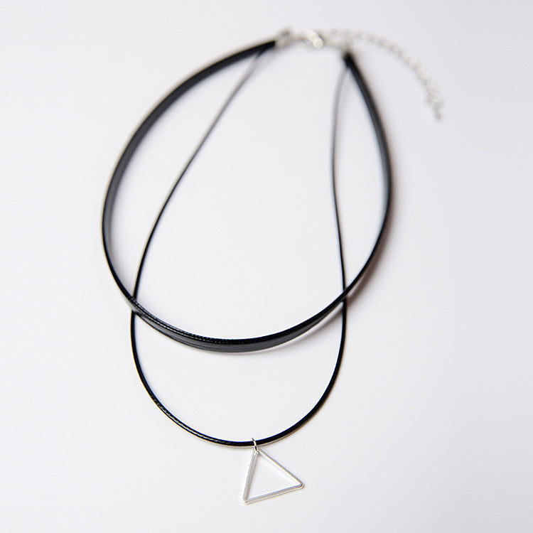 Retro Geometric Triangle Pendant Personality Double-layer Collar