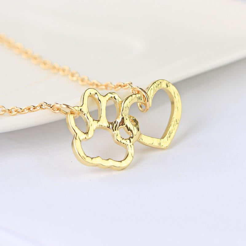 European And American Fashion Love Dog Paw Stitching Pendant Necklace