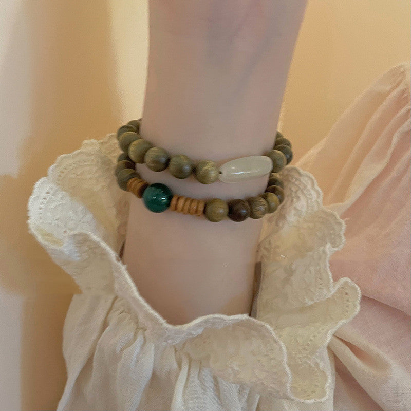Women's Fashion Vintage Green Aromatic Sandalwood Bead Bracelet
