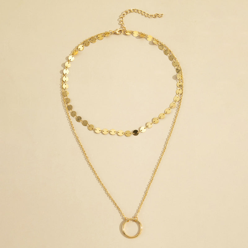 Sequined Collar Circle Pendant Necklace